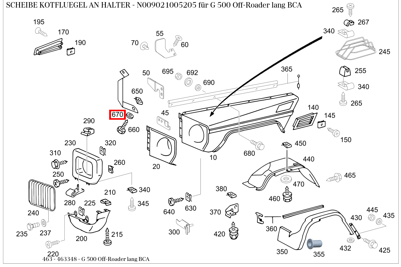 Scheibe KOTFLUEGEL AN HALTER G 500 Off-Roader lang BCA 463