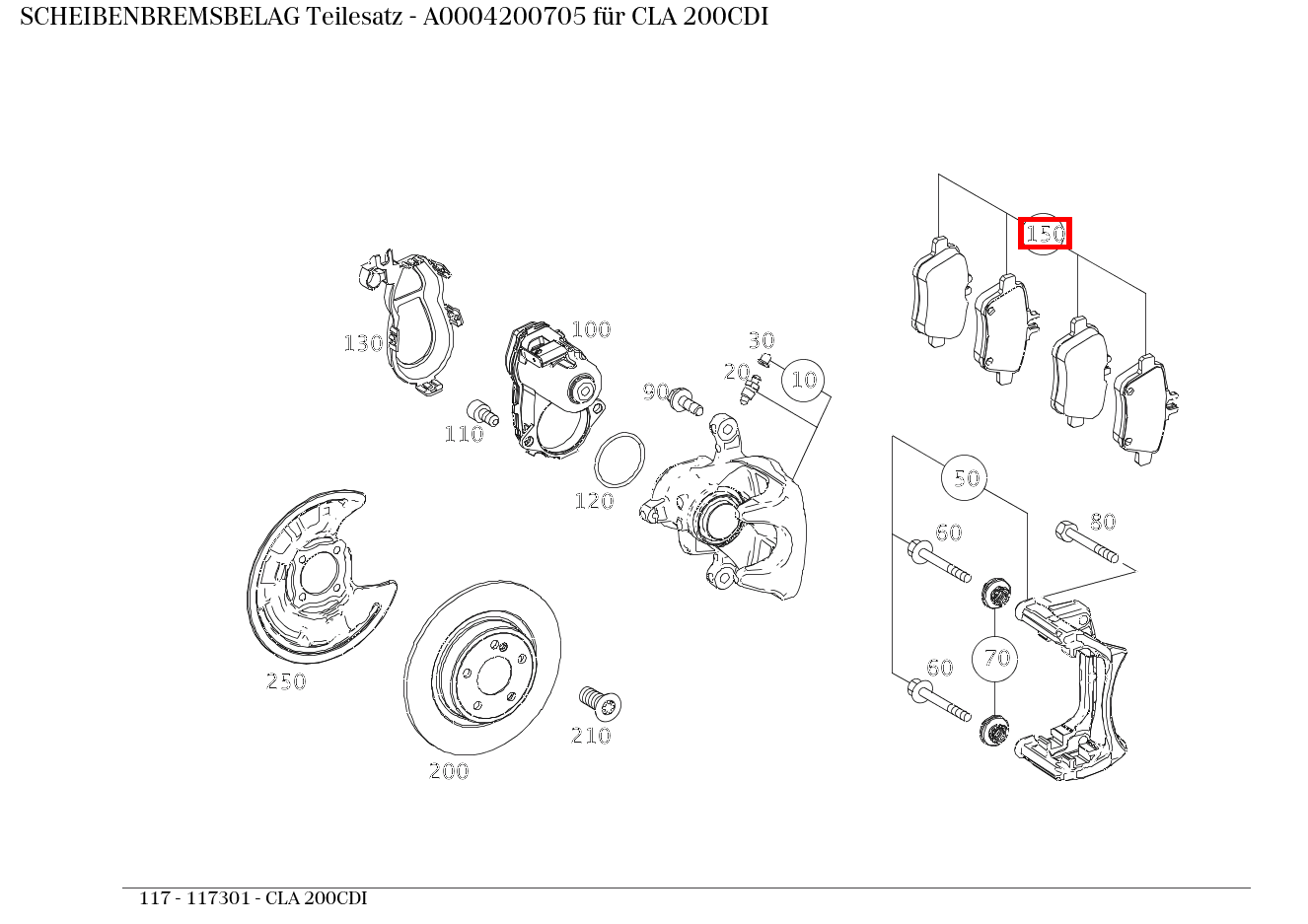 Scheibenbremsbelag Teilesatz CLA 200CDI 117