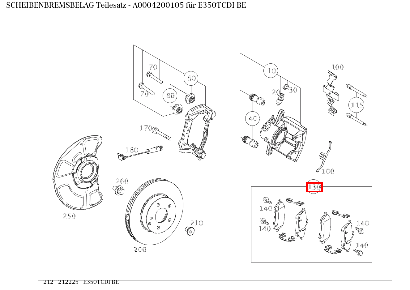 Scheibenbremsbelag Teilesatz E350TCDI BE 212