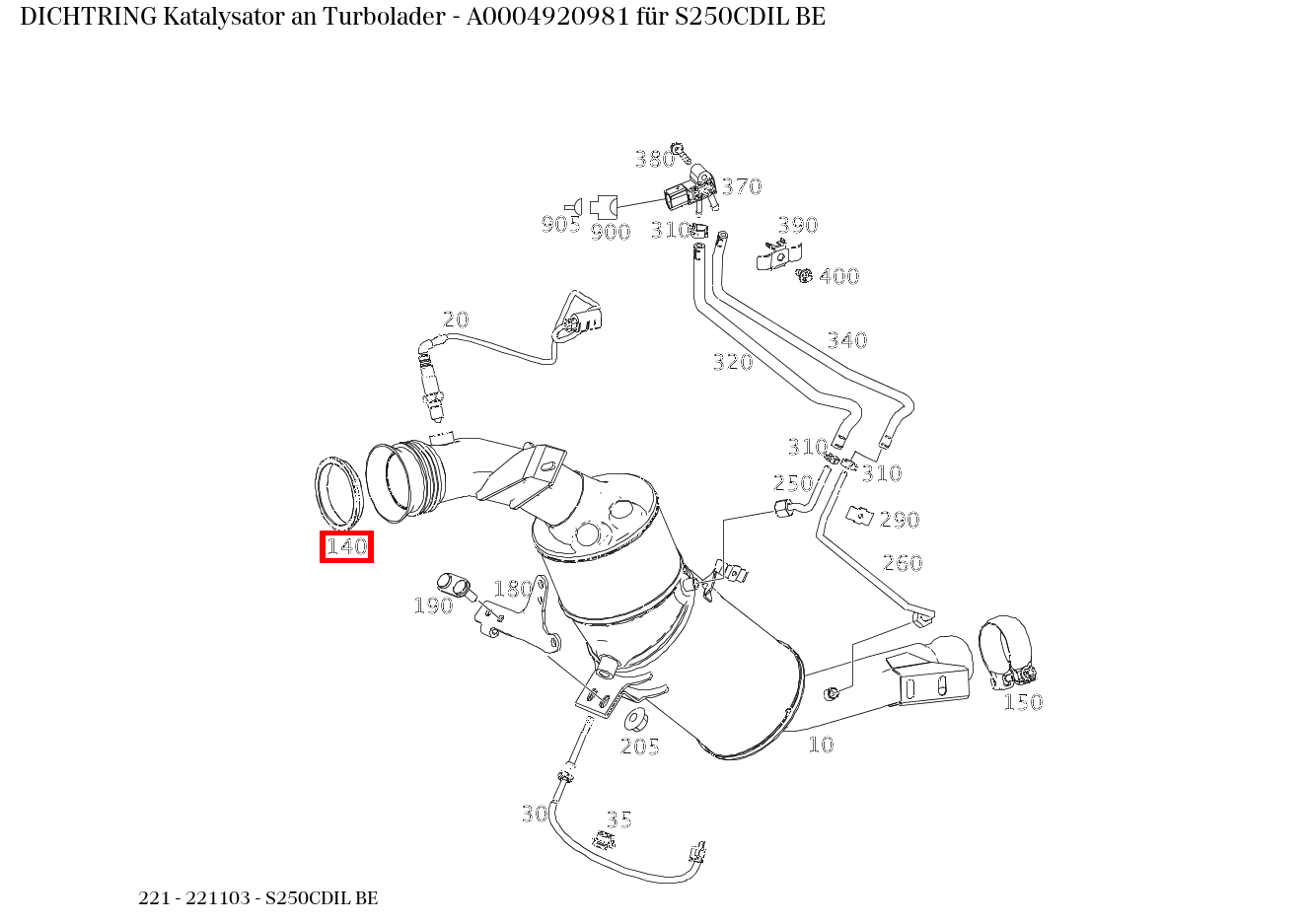 Dichtring Katalysator an Turbolader S250CDIL BE 221 Dichtring Katalysator an Turbolader S250CDIL BE 221