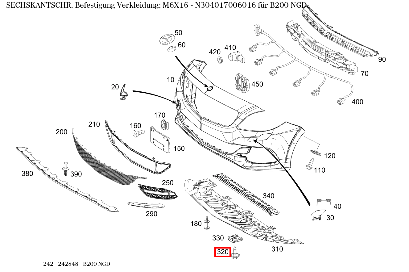 Sechskantschraube Befestigung Verkleidung; M6X16 B200 NGD 242