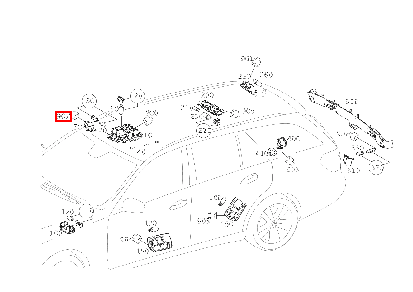 Stecker SONNENBLENDE LINKS UND RECHTS E14/1, E14/2; 2-PIN MQS E 220 CDI T-Modell 253