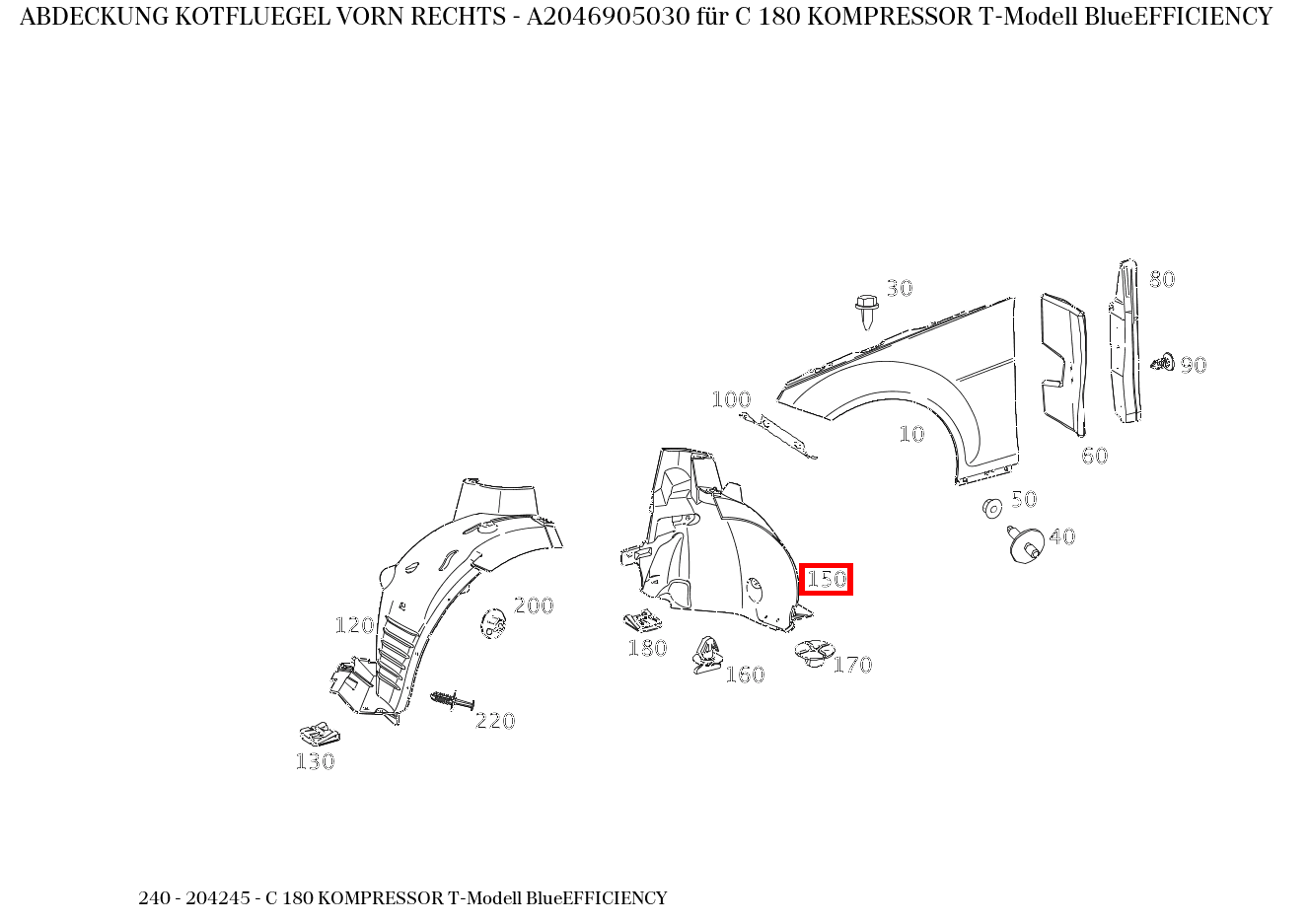 Abdeckung KOTFLUEGEL VORN RECHTS C 180 KOMPRESSOR T-Modell BlueEFFICIENCY 240