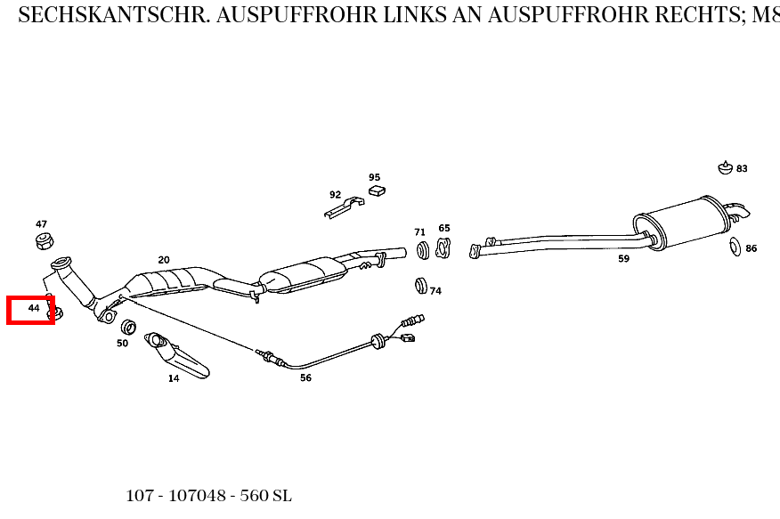 Sechskantschraube AUSPUFFROHR LINKS AN AUSPUFFROHR RECHTS; M8X60 560 SL 107