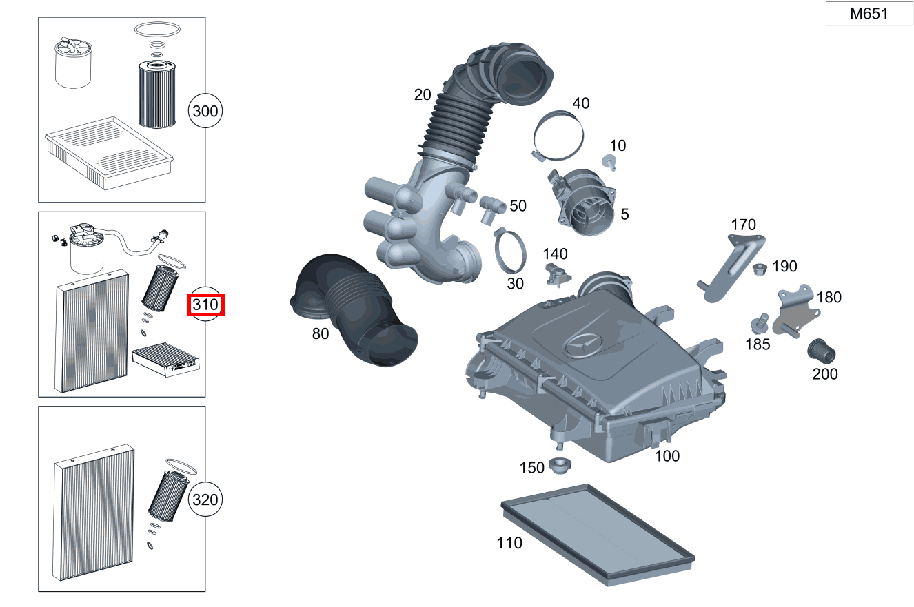 FILTERPAKET Ohne Wasserabscheider Vito 116 CDI Kasten Lang 245