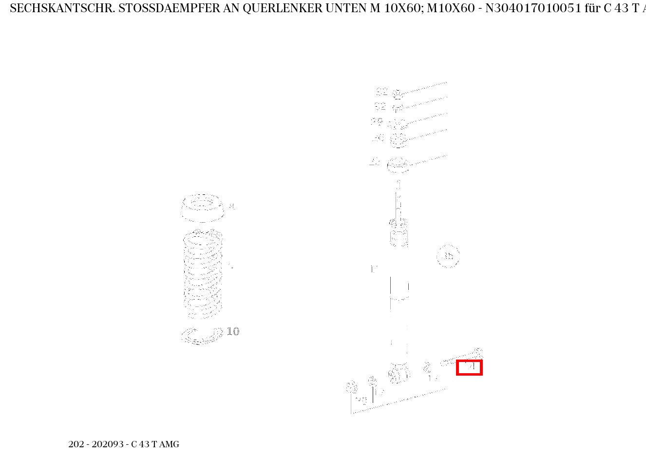 Sechskantschraube STOSSDAEMPFER AN QUERLENKER UNTEN M 10X60; M10X60 C 43 T AMG 202 Sechskantschraube STOSSDAEMPFER AN QUERLENKER UNTEN M 10X60; M10X60 C 43 T AMG 202