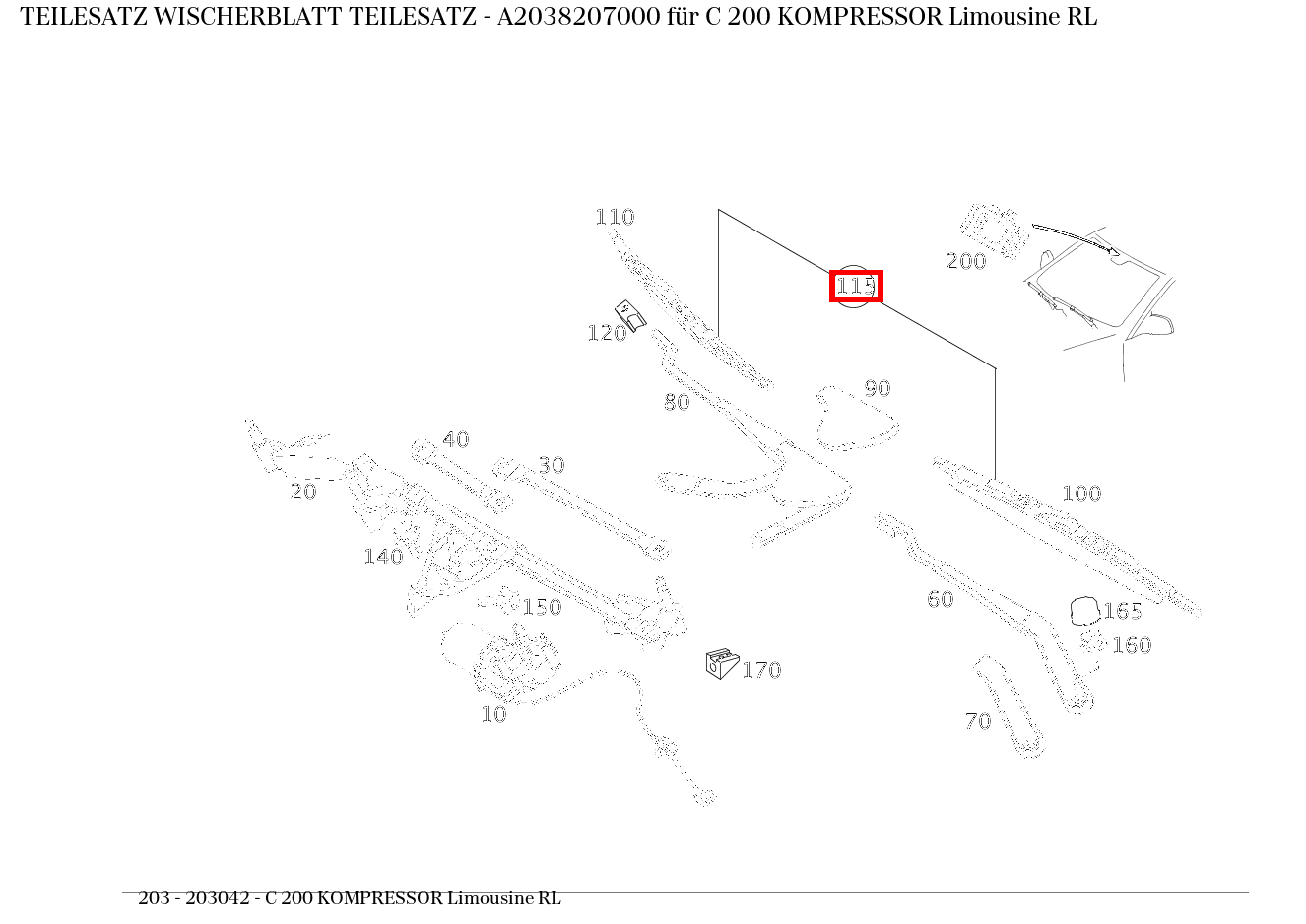 Teilesatz Wischerblatt TEILESATZ C 200 KOMPRESSOR Limousine RL 203 Teilesatz Wischerblatt TEILESATZ C 200 KOMPRESSOR Limousine RL 203