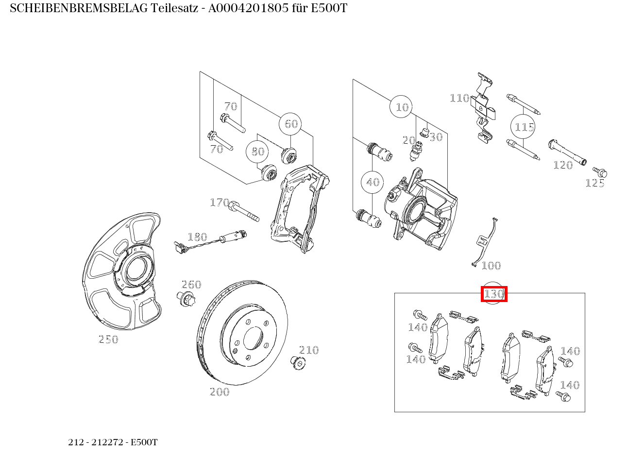 Scheibenbremsbelag Teilesatz E500T 212