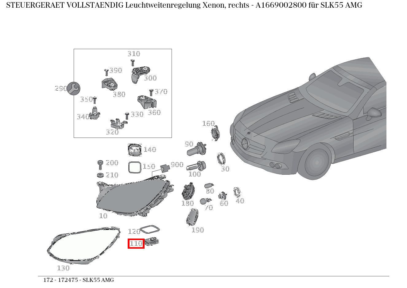 Steuergerät vollständig Leuchtweitenregelung Xenon, rechts SLK55 AMG 172 Steuergerät vollständig Leuchtweitenregelung Xenon, rechts SLK55 AMG 172