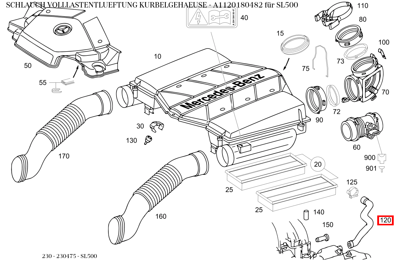 Schlauch VOLLLASTENTLUEFTUNG KURBELGEHAEUSE SL500 230 Schlauch VOLLLASTENTLUEFTUNG KURBELGEHAEUSE SL500 230