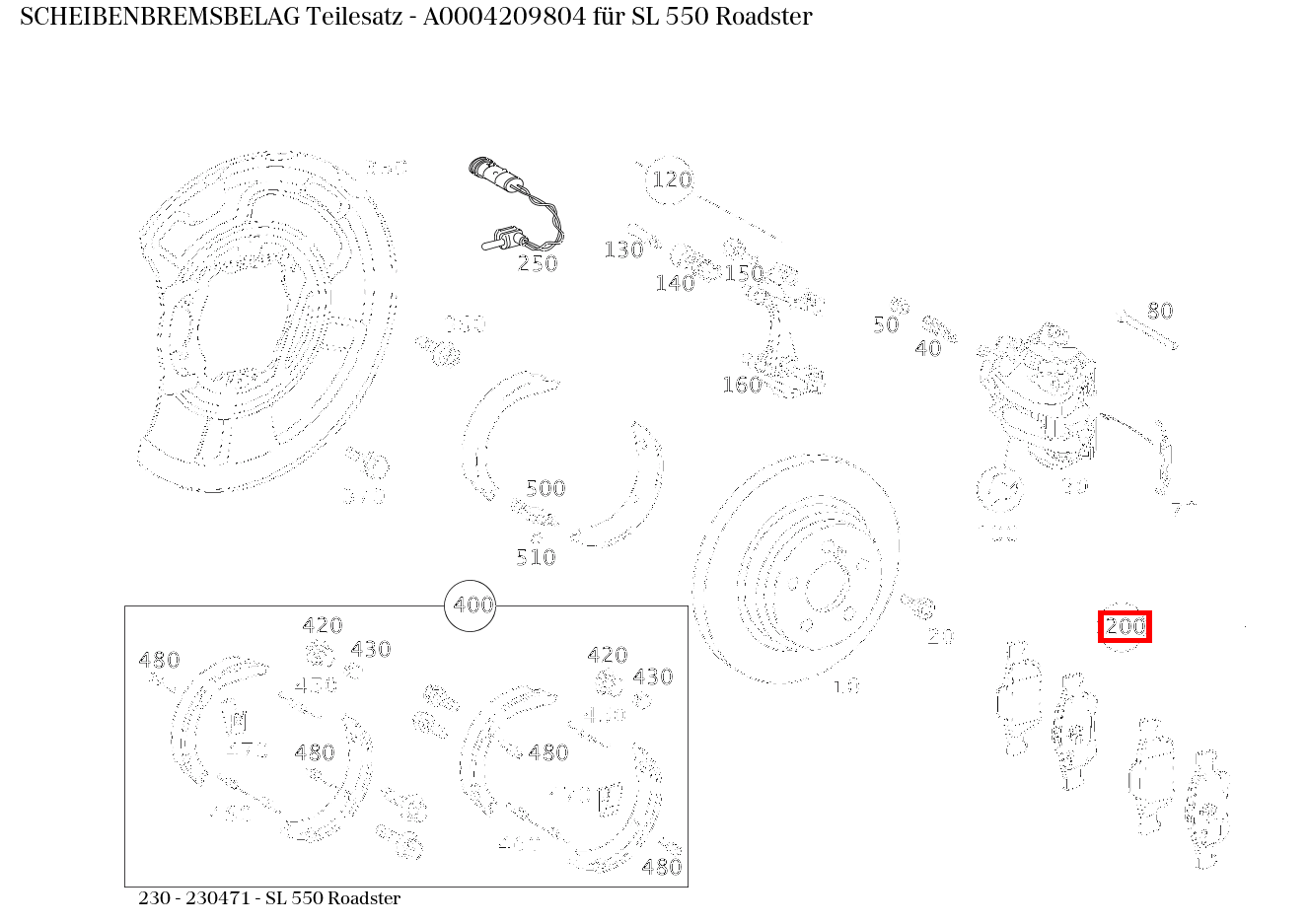 Scheibenbremsbelag Teilesatz SL 550 Roadster 230 Scheibenbremsbelag Teilesatz SL 550 Roadster 230