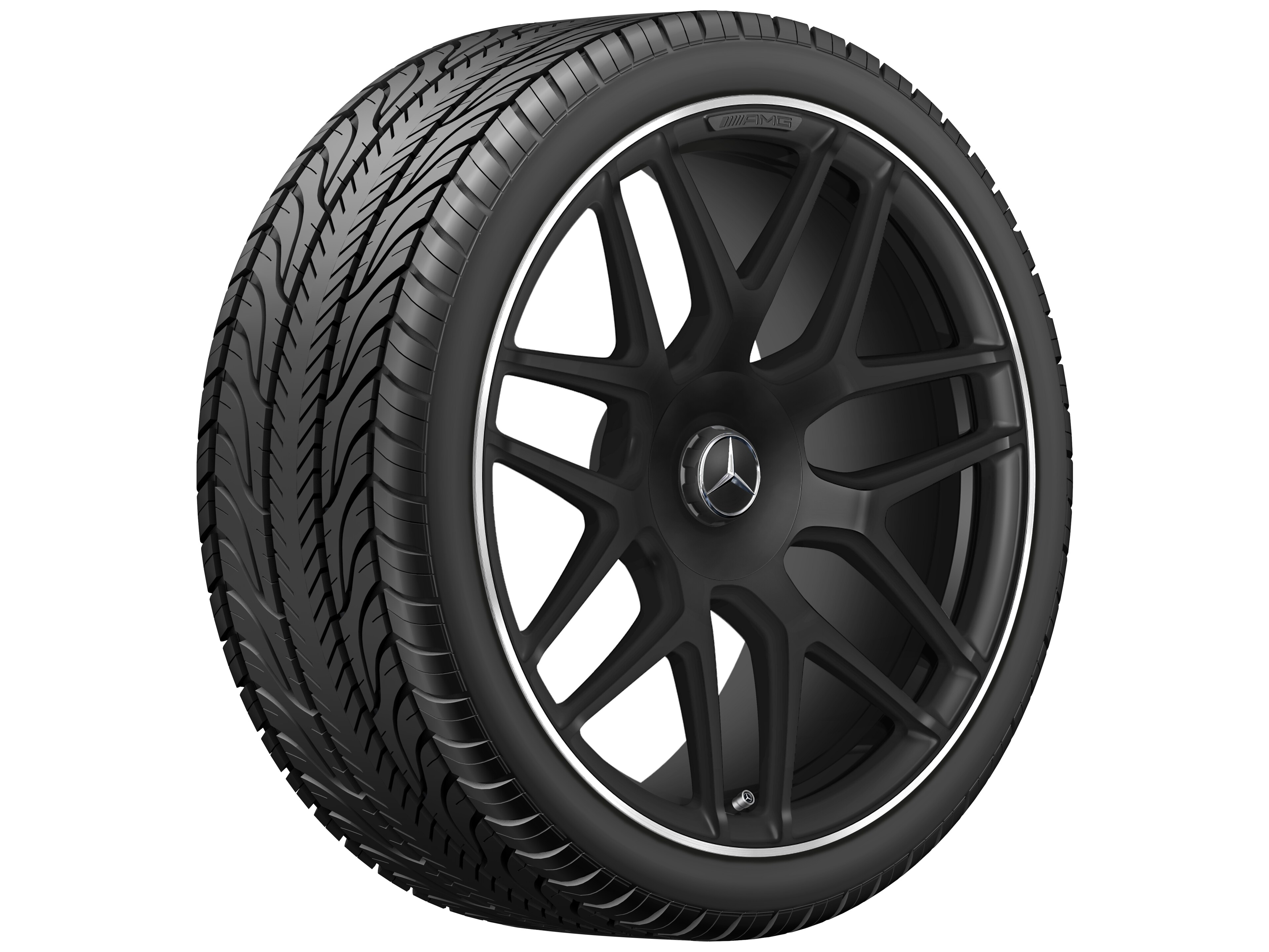 AMG Schmiederad 22 Zoll, 10 J x 22 ET 36, schwarz matt, Felgenhorn glanzgedreht