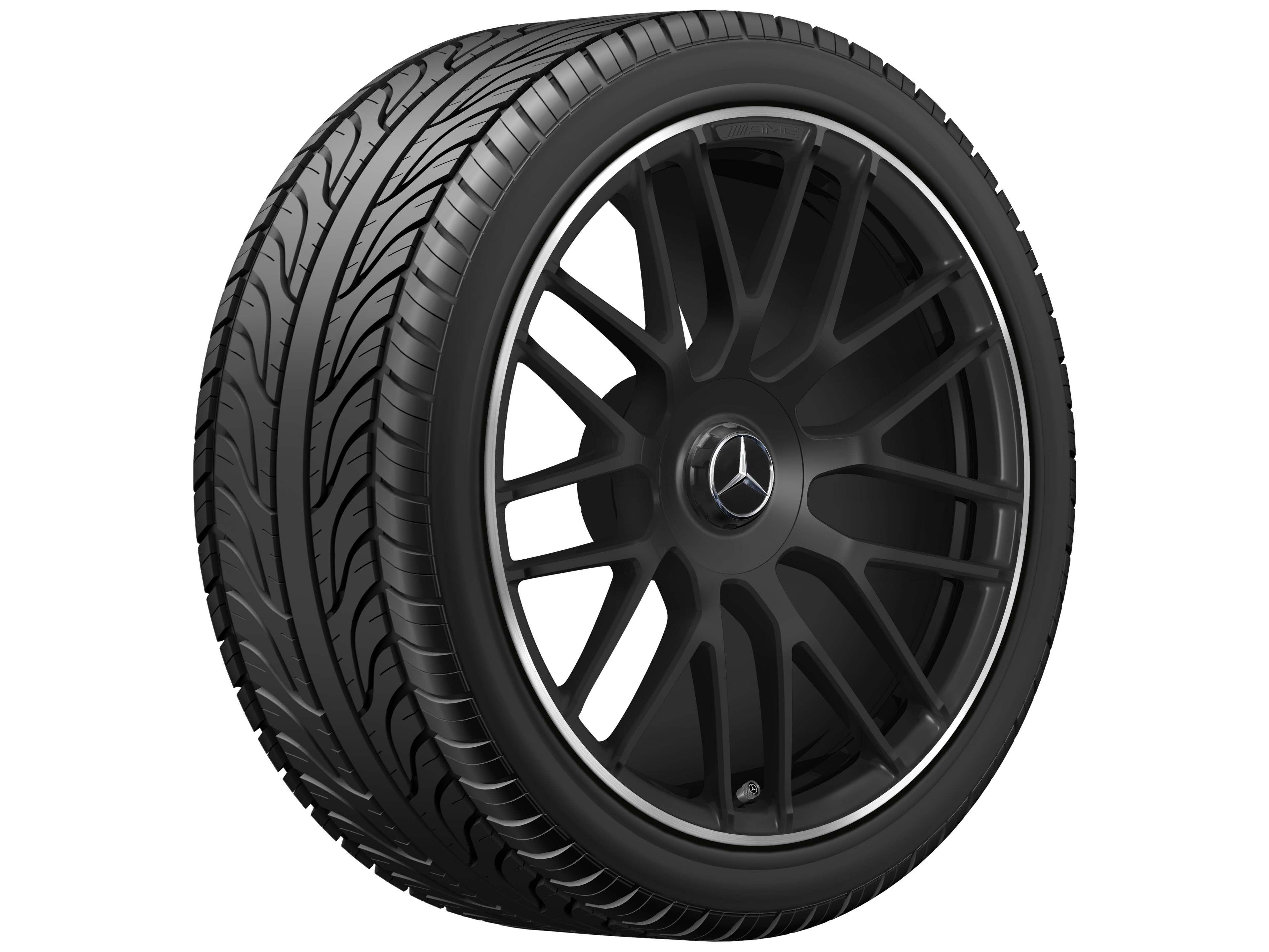 AMG Schmiederad im Kreuzspeichen-Design, 19 Zoll, 8,5 J x 19 ET 38, schwarz matt, Felgenhorn glanzgedreht
