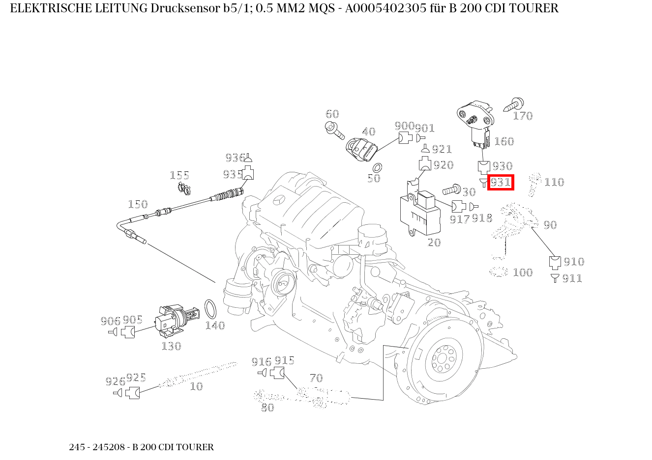 Elektrische Leitung Drucksensor b5/1; 0.5 MM2 MQS B 200 CDI TOURER 245