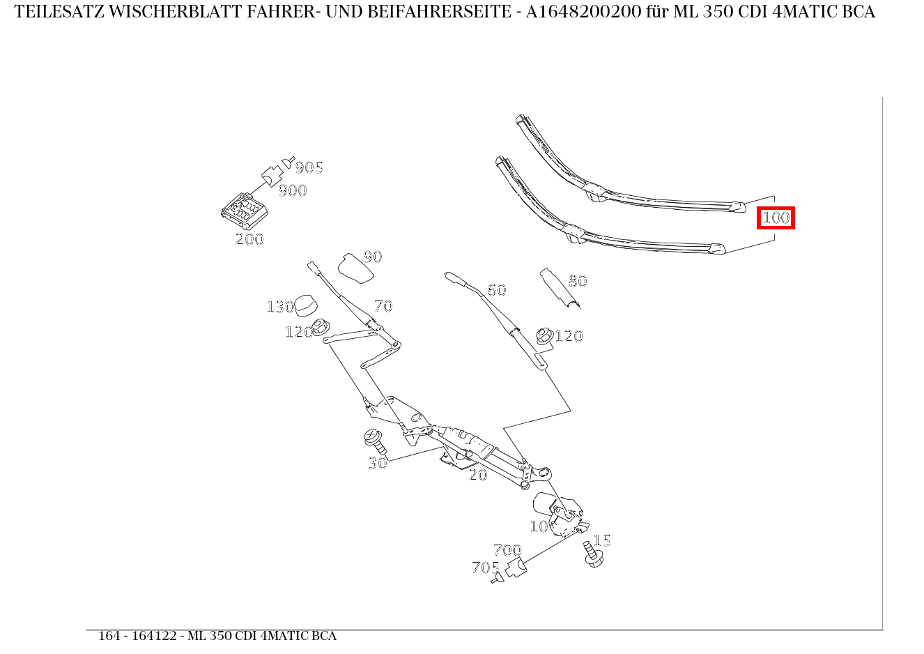 Teilesatz Wischerblatt FAHRER- UND BEIFAHRERSEITE ML 350 CDI 4MATIC BCA 164