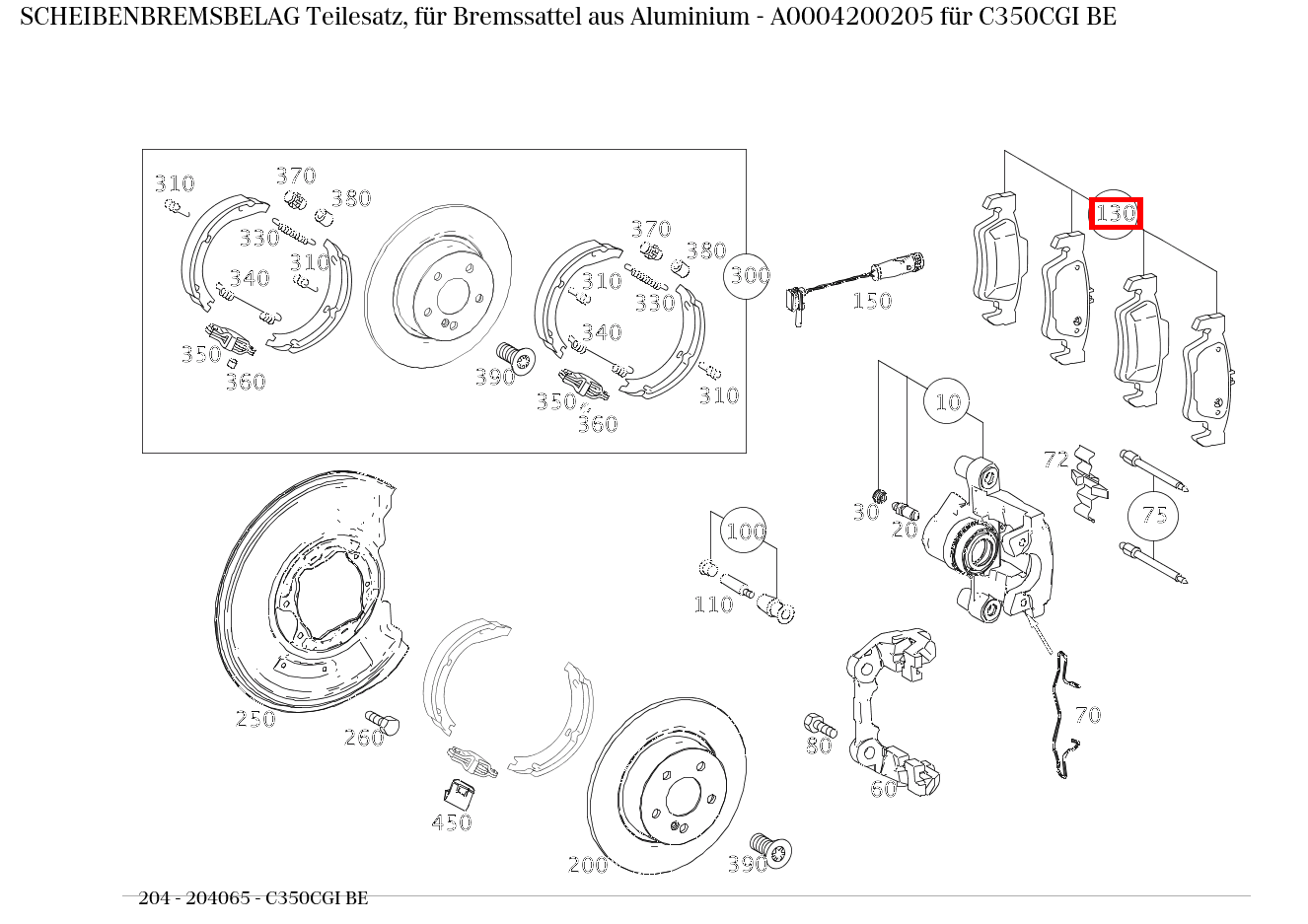 Scheibenbremsbelag Teilesatz, für Bremssattel aus Aluminium C350CGI BE 204