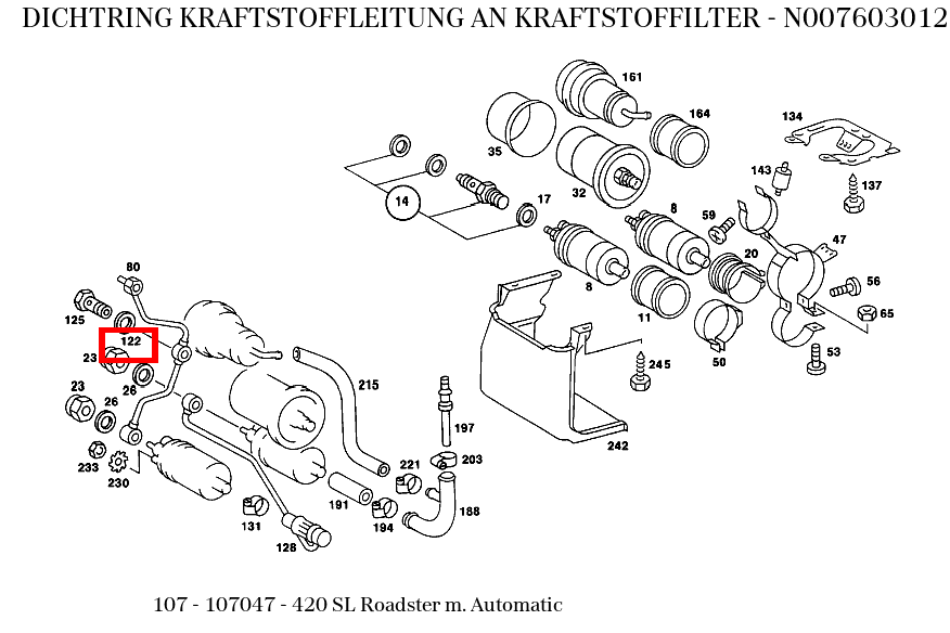 Dichtring KRAFTSTOFFLEITUNG AN KRAFTSTOFFILTER 420 SL Roadster m. Automatic 107