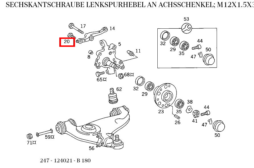 Sechskantschraube LENKSPURHEBEL AN ACHSSCHENKEL; M12X1.5X35 B 180 247 Sechskantschraube LENKSPURHEBEL AN ACHSSCHENKEL; M12X1.5X35 B 180 247