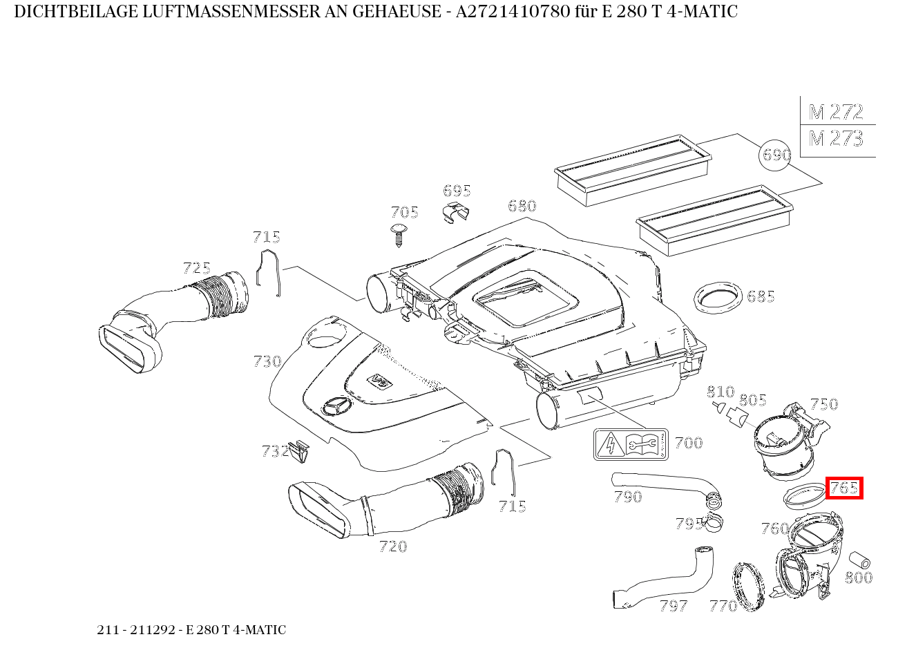 Dichtbeilage LUFTMASSENMESSER AN GEHAEUSE E 280 T 4-MATIC 211