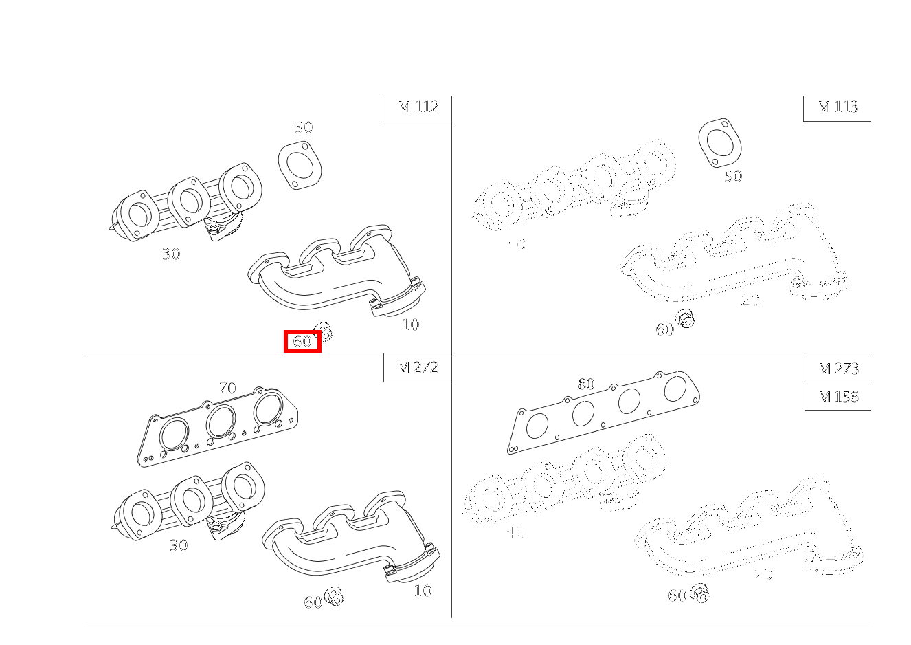 Sechskantmutter AUSPUFFKRUEMMER AN ZYLINDERKOPF; M6 SL500 230