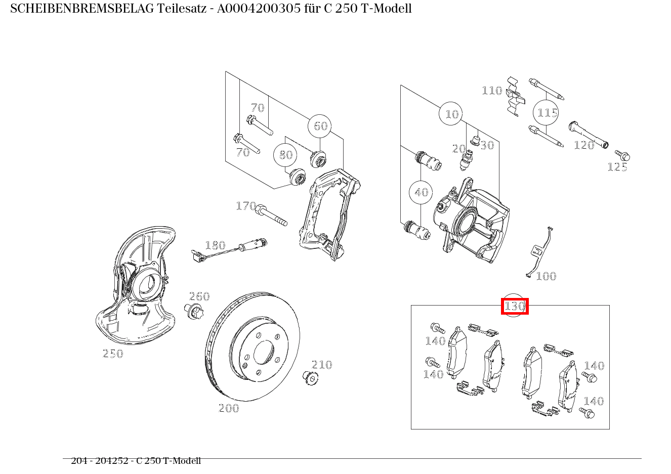 Scheibenbremsbelag Teilesatz C 250 T-Modell 204