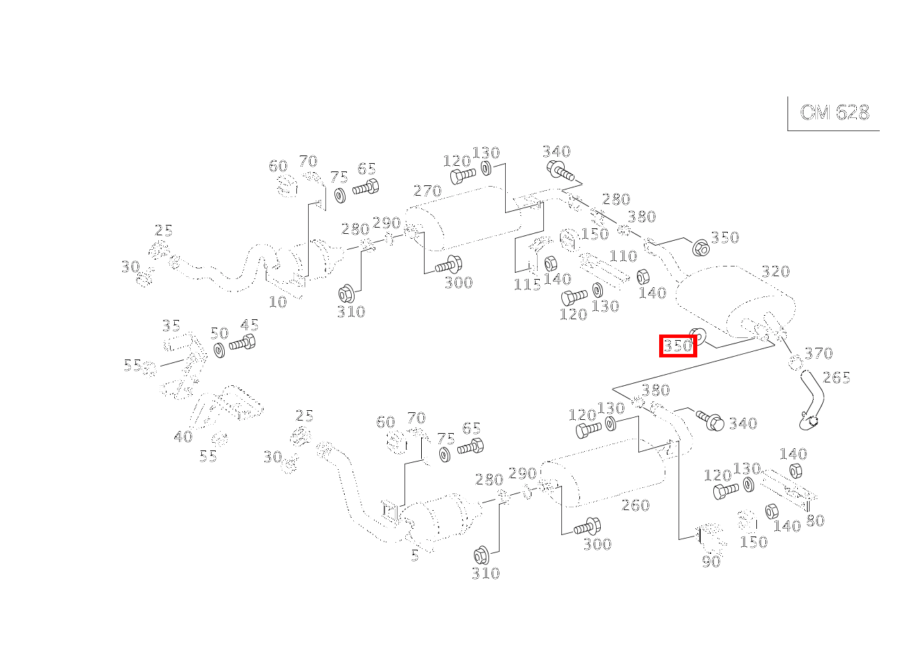 Sechskantmutter ZWISCHEN AUSPUFFLEITUNG HINTEN LINKS UND HINTEN RECHTS; M8 G 400CDI 4X4 2850 463