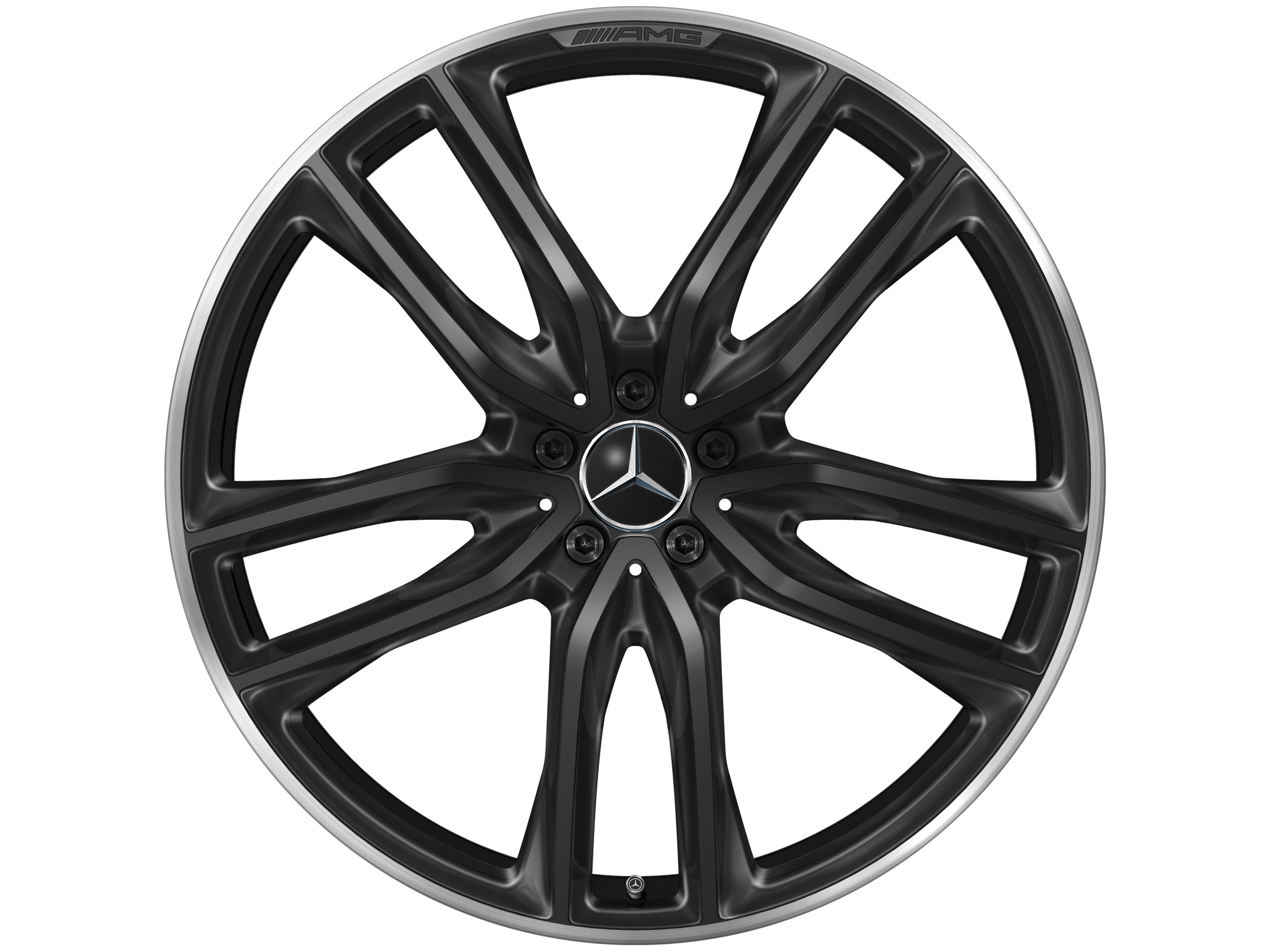 Mercedes-Benz - AMG 5-Doppelspeichen-Rad, 23 Zoll, 11,5 J x 23 ET 47, schwarz, Felgenhorn glanzgedreht