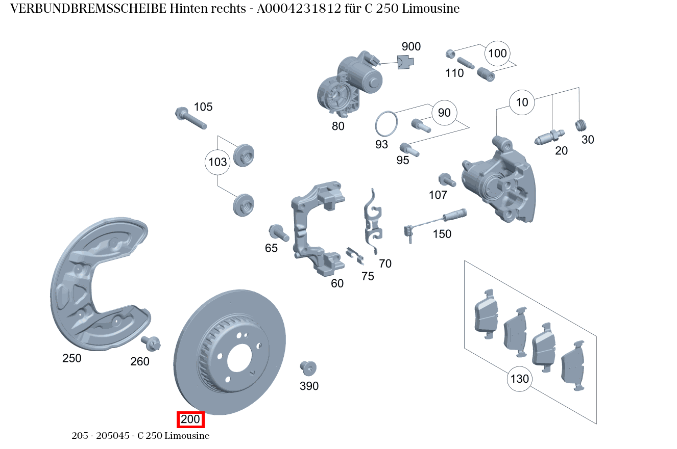 Verbundbremsscheibe Hinten rechts C 250 Limousine 205