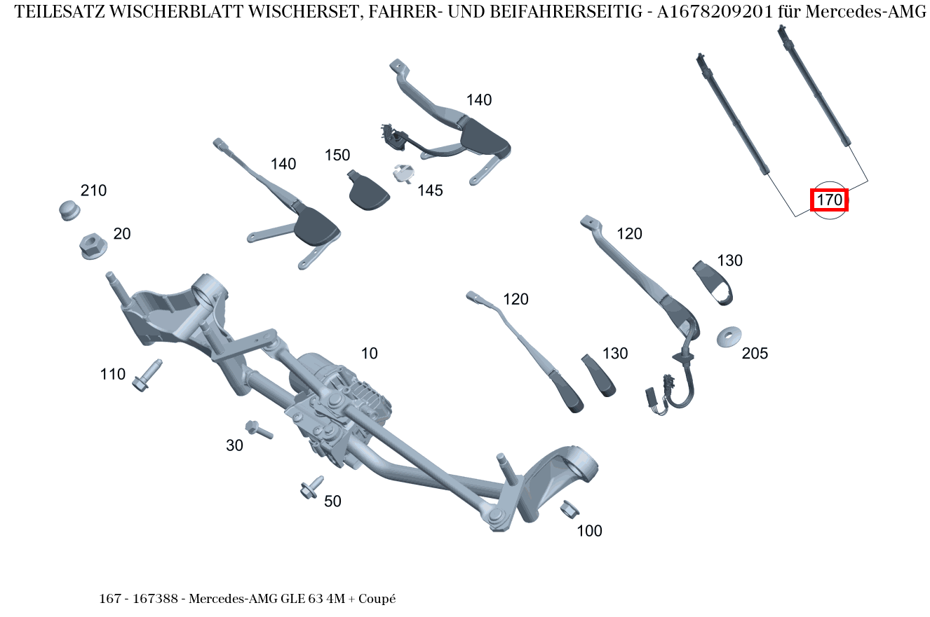 Teilesatz Wischerblatt WISCHERSET, FAHRER- UND BEIFAHRERSEITIG Mercedes-AMG GLE 63 4M + Coupé 167