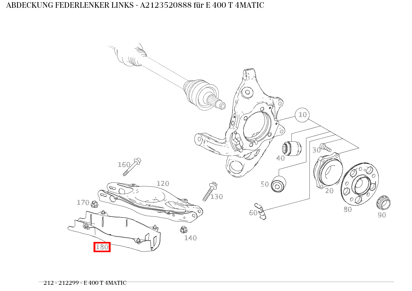 Abdeckung FEDERLENKER LINKS E 400 T 4MATIC 212