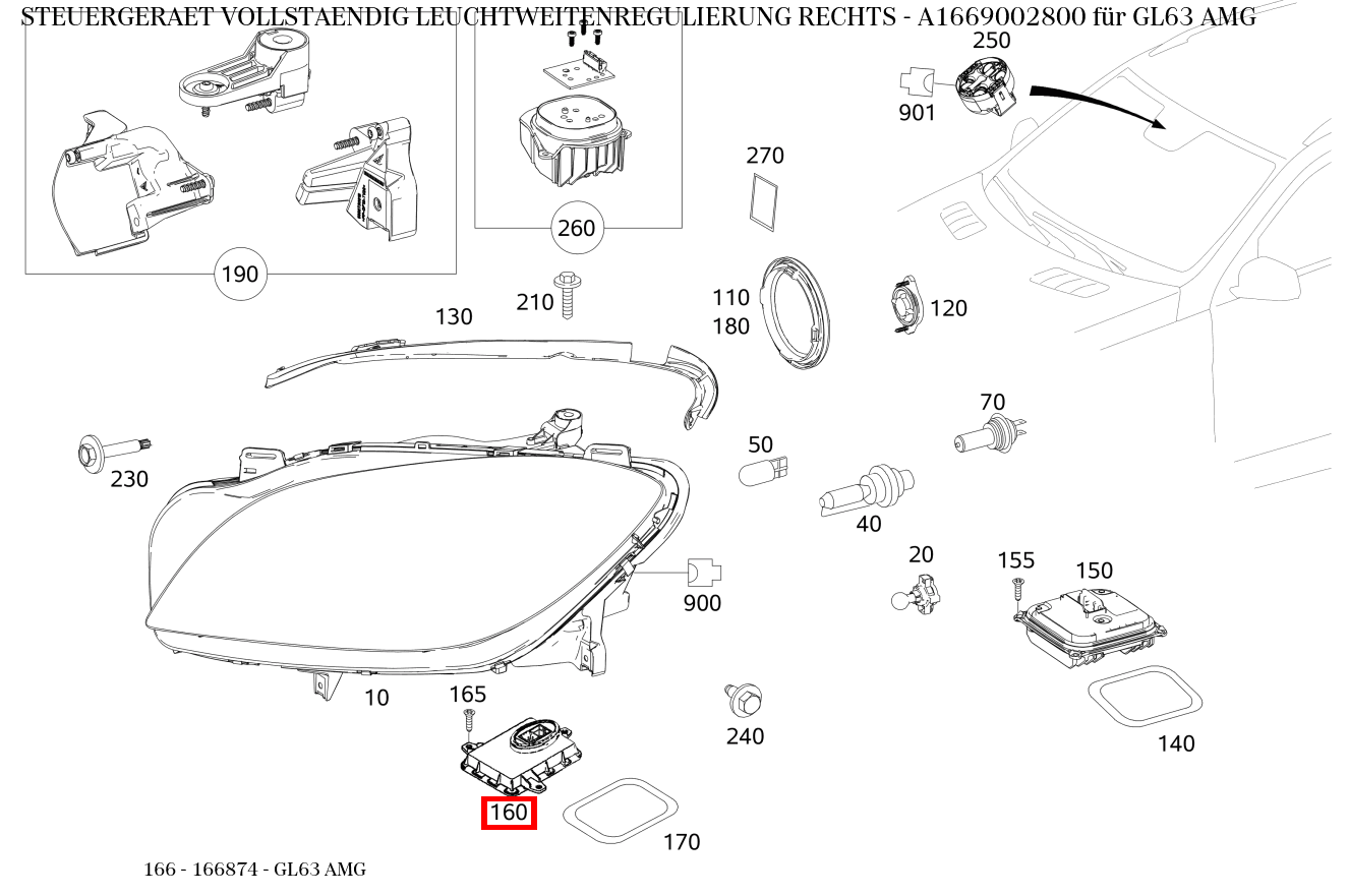 Steuergerät vollständig LEUCHTWEITENREGULIERUNG RECHTS GL63 AMG 166 Steuergerät vollständig LEUCHTWEITENREGULIERUNG RECHTS GL63 AMG 166