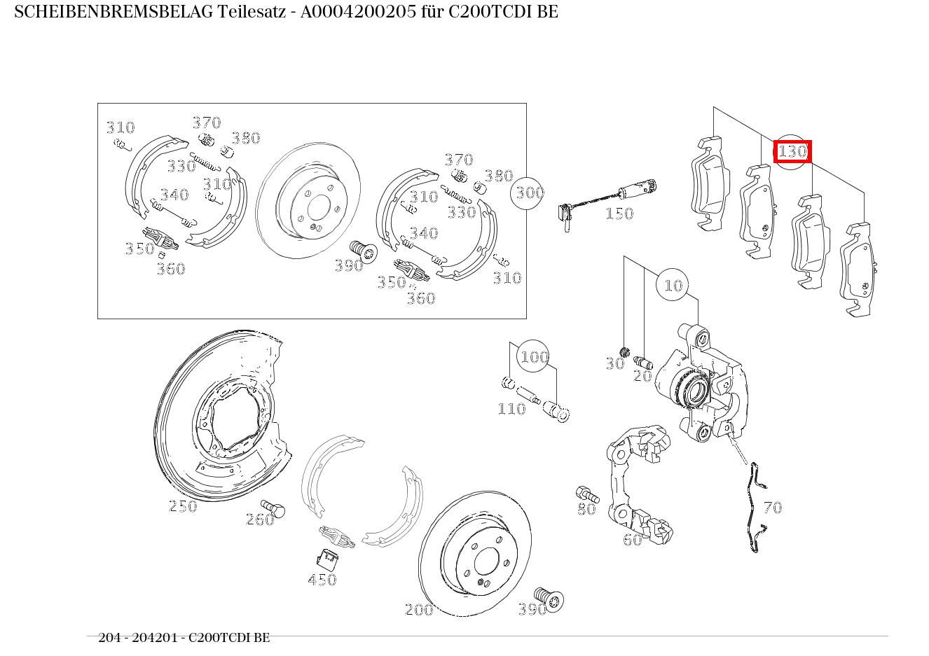 Scheibenbremsbelag Teilesatz C200TCDI BE 204