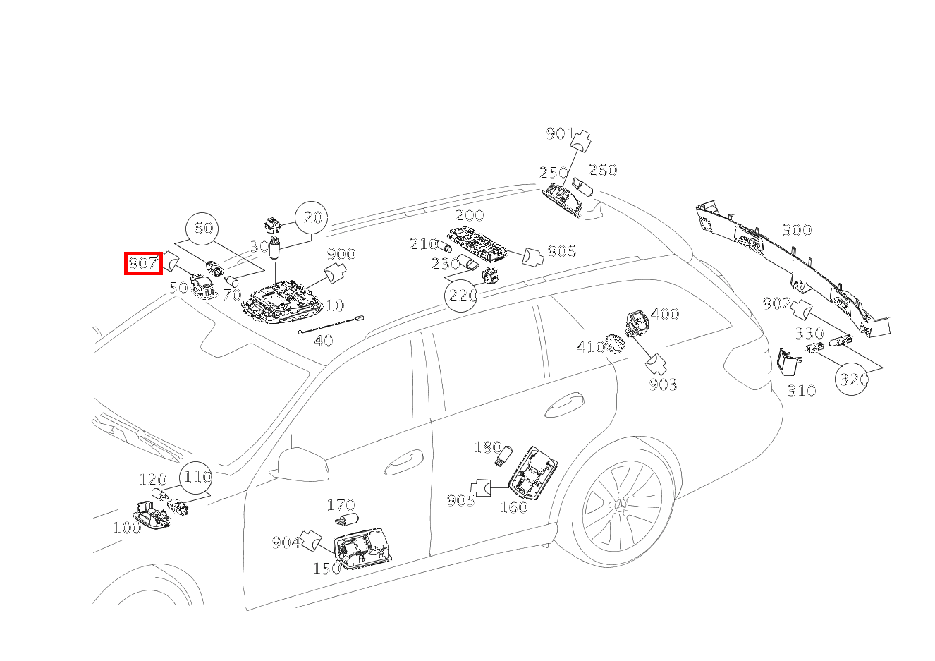 Stecker SONNENBLENDE LINKS UND RECHTS E14/1, E14/2; 2-PIN MQS E 200 Limousine 213