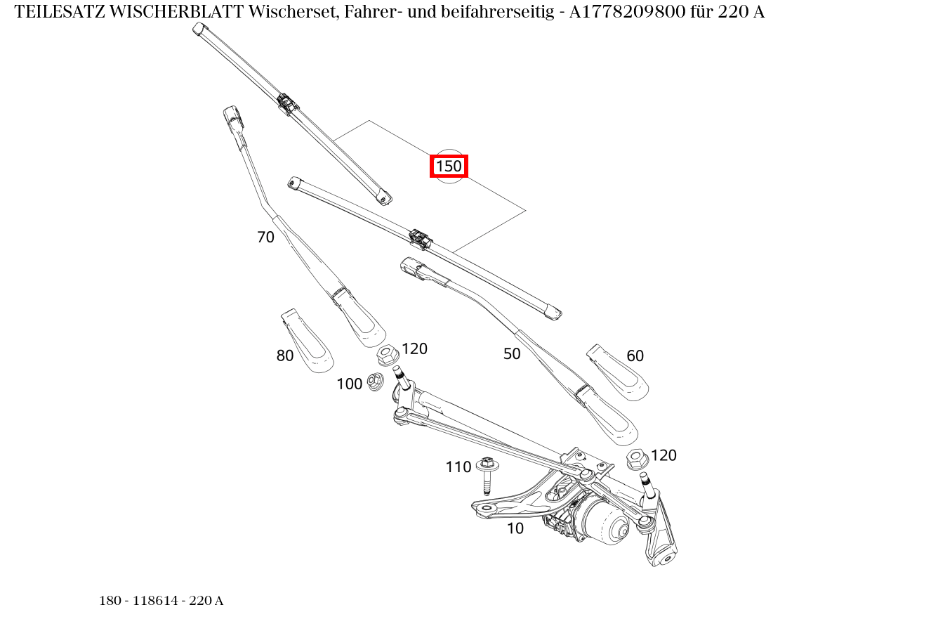 Teilesatz Wischerblatt Wischerset, Fahrer- und beifahrerseitig 220 A 180