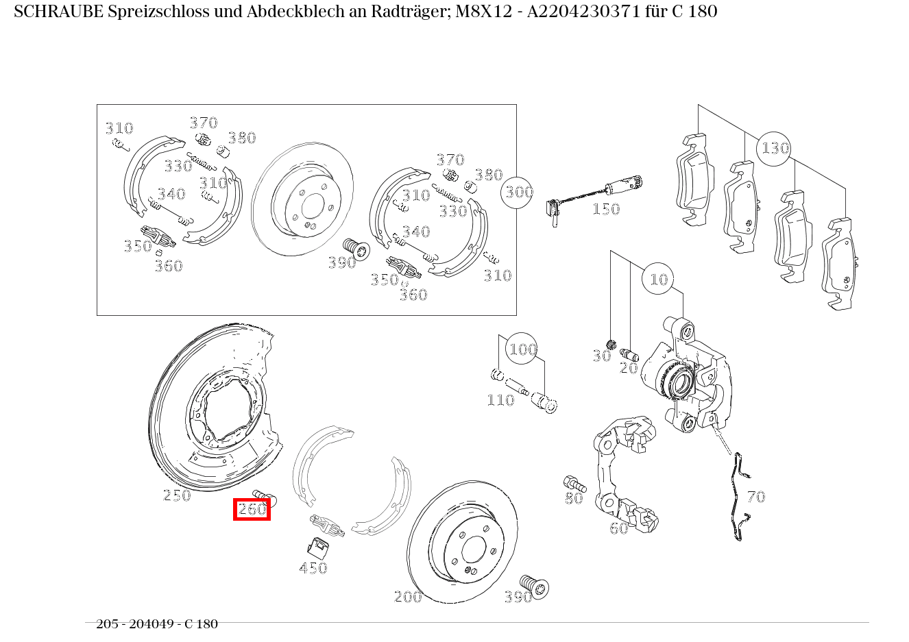 Schraube Spreizschloss und Abdeckblech an Radträger; M8X12 C 180 205