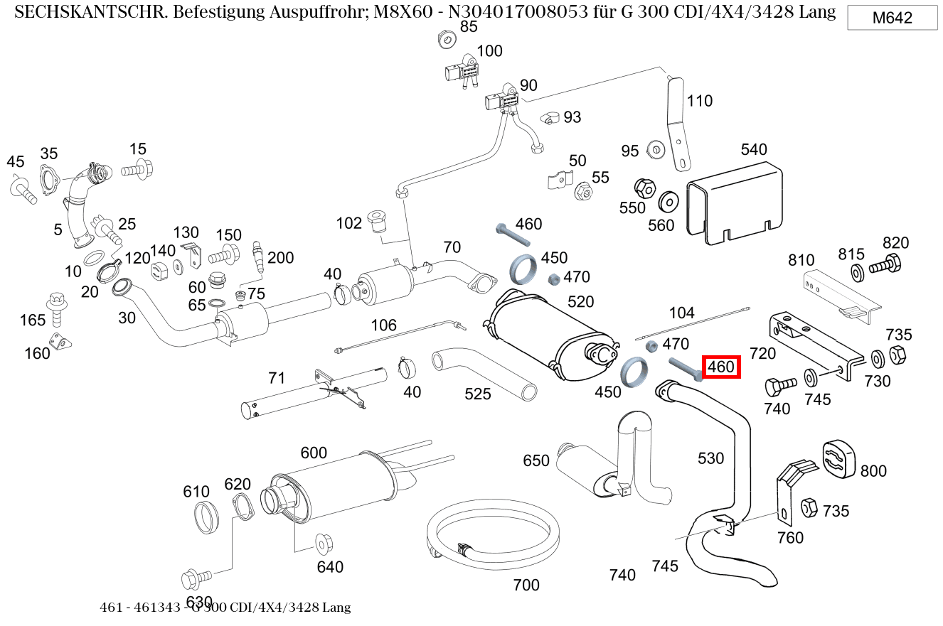 Sechskantschraube Befestigung Auspuffrohr; M8X60 G 300 CDI/4X4/3428 Lang 461