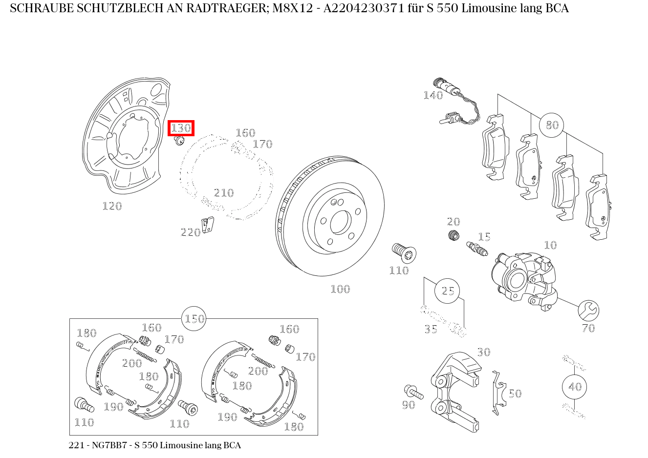 Schraube SCHUTZBLECH AN RADTRAEGER; M8X12 S 550 Limousine lang BCA 221