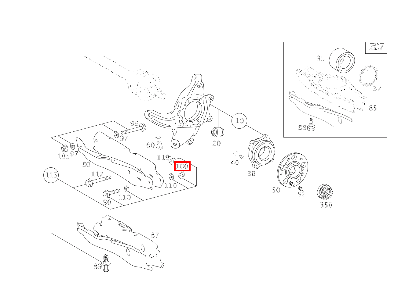 Sechskantmutter FEDERLENKER AN RADTRAEGER; M14X1,5 S 550 Limousine lang BCA 221 Sechskantmutter FEDERLENKER AN RADTRAEGER; M14X1,5 S 550 Limousine lang BCA 221