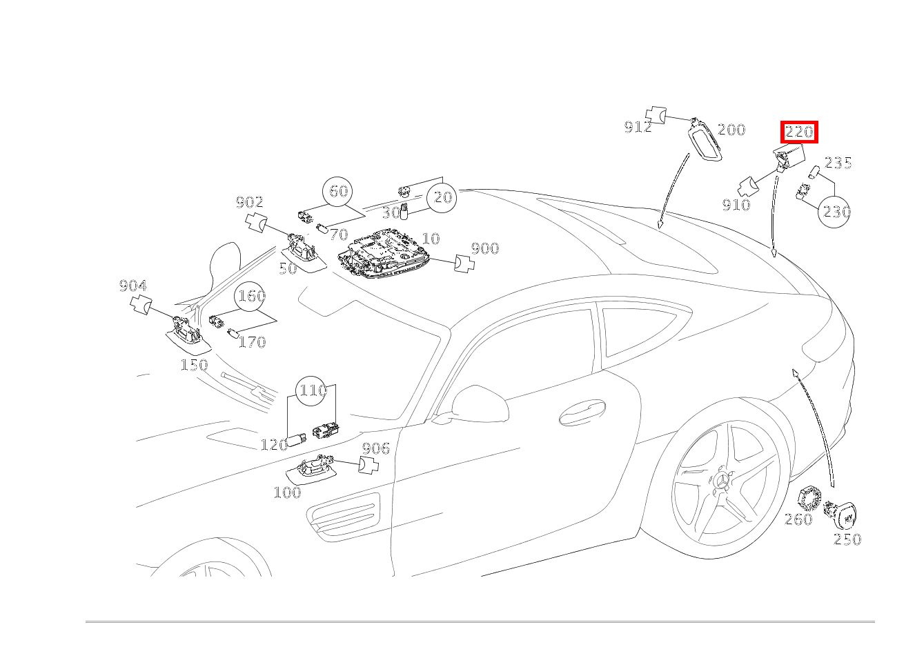 Innenleuchte UMGEBUNGSBELEUCHTUNG, AN VERKLEIDUNG HECKDECKEL Mercedes-AMG GT S 197