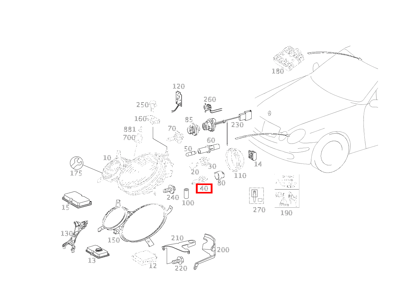 GASENTLAD.LAMPE ABBLENDLICHT UND FERNLICHT,RECHTS; D2S 12V-35W E 270 FG CDI Fahrgestell lang 211 GASENTLAD.LAMPE ABBLENDLICHT UND FERNLICHT,RECHTS; D2S 12V-35W E 270 FG CDI Fahrgestell lang 211