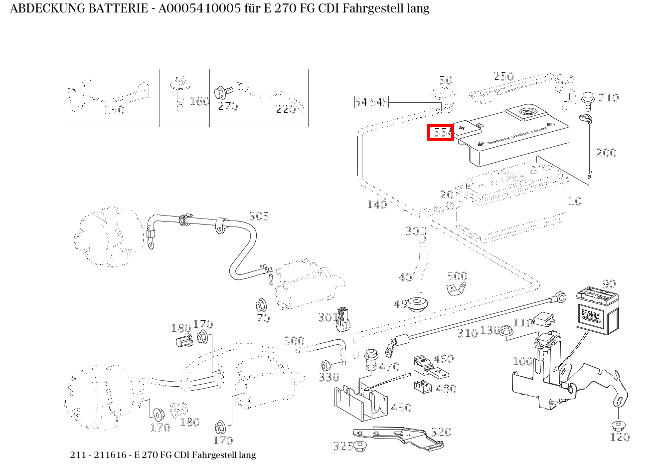 Abdeckung BATTERIE E 270 FG CDI Fahrgestell lang 211