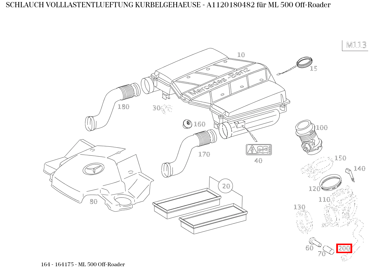Schlauch VOLLLASTENTLUEFTUNG KURBELGEHAEUSE ML 500 Off-Roader 164