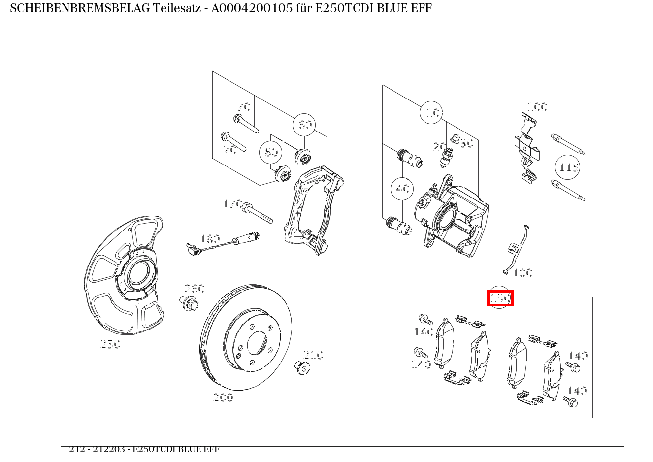 Scheibenbremsbelag Teilesatz E250TCDI BLUE EFF 212