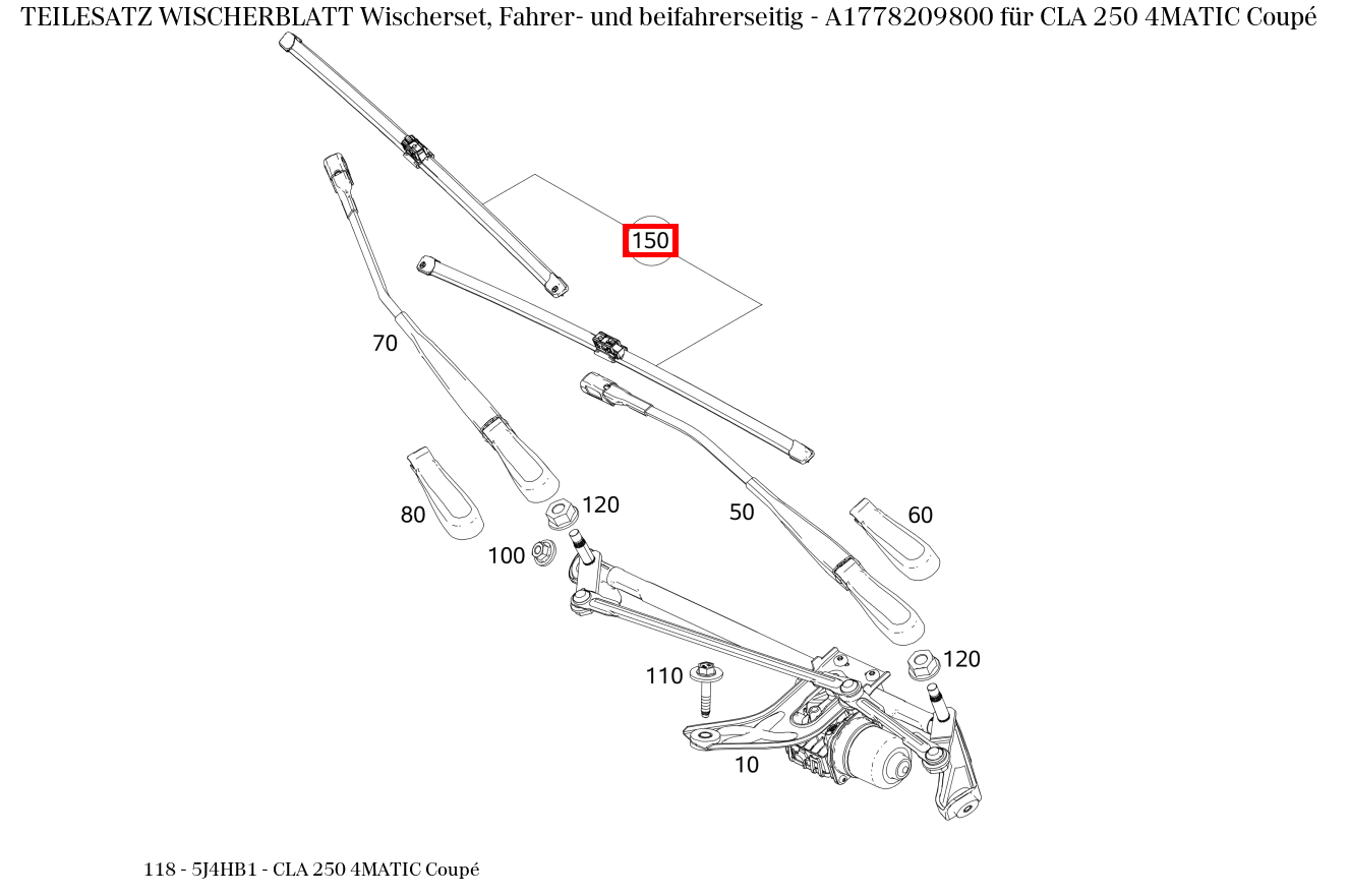 Teilesatz Wischerblatt Wischerset, Fahrer- und beifahrerseitig CLA 250 4MATIC Coupé 118