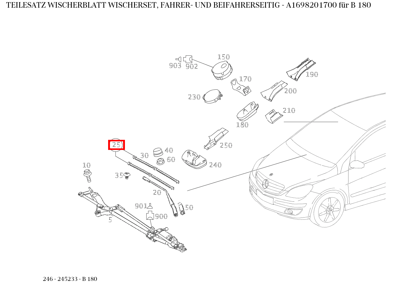 Teilesatz Wischerblatt WISCHERSET, FAHRER- UND BEIFAHRERSEITIG B 180 246