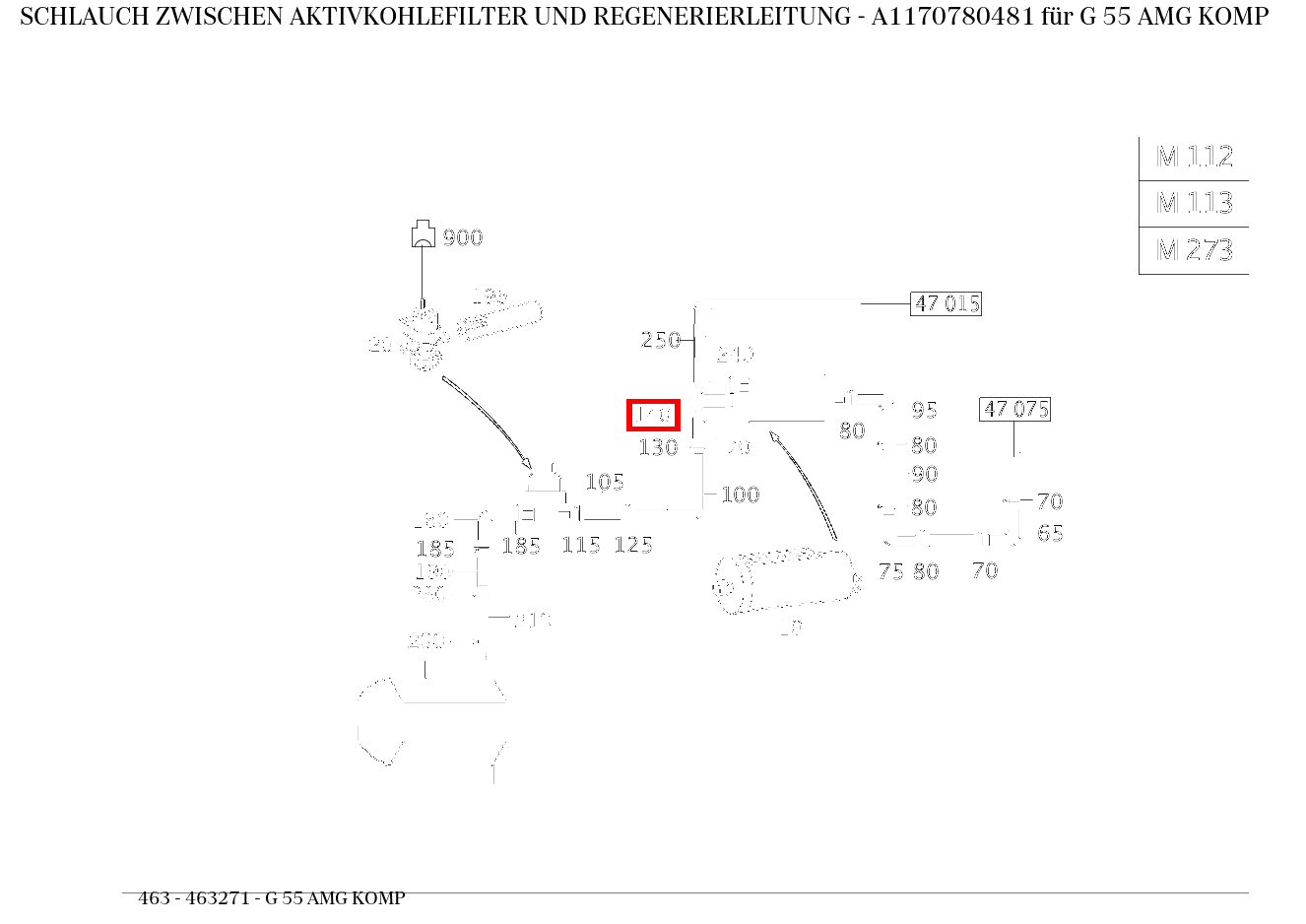 Schlauch ZWISCHEN AKTIVKOHLEFILTER UND REGENERIERLEITUNG G 55 AMG KOMP 463