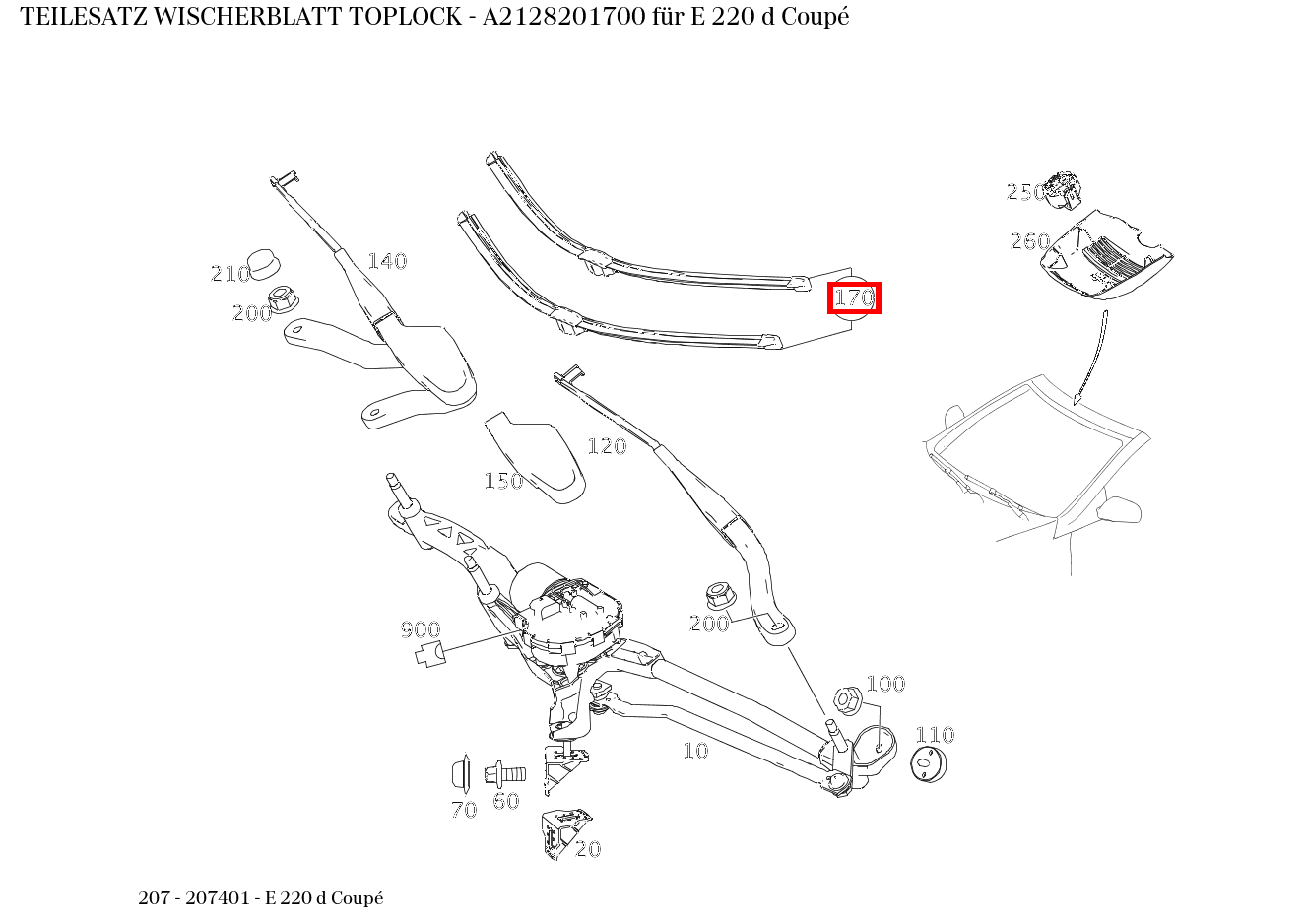 Teilesatz Wischerblatt TOPLOCK E 220 d Coupé 207