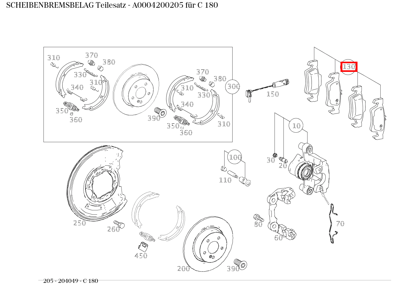 Scheibenbremsbelag Teilesatz C 180 205