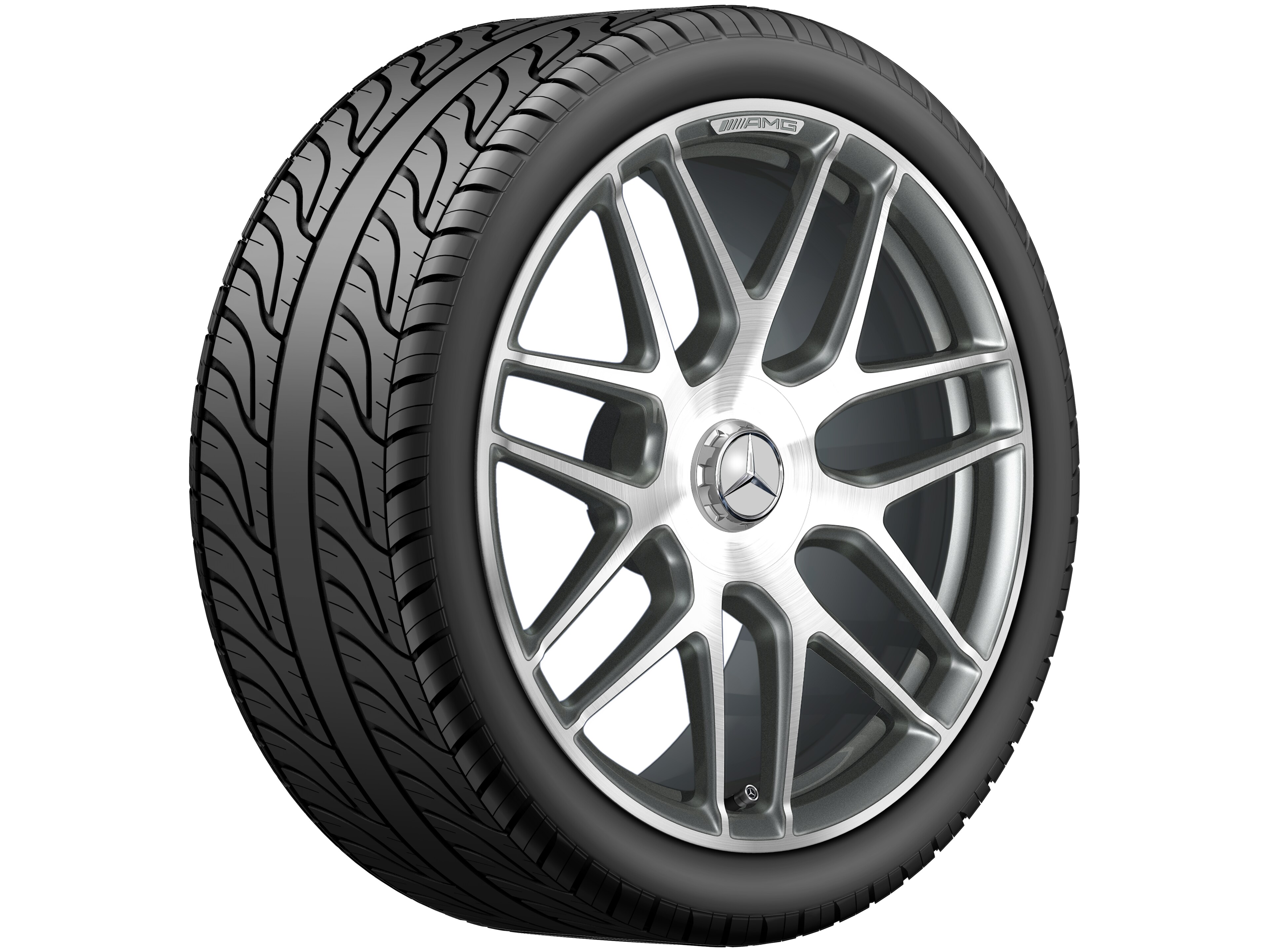 AMG Schmiederad im Kreuzspeichen-Design, 50,8 cm (20 Zoll), glanzgedreht 9,5 J x 20 ET 25, titangrau