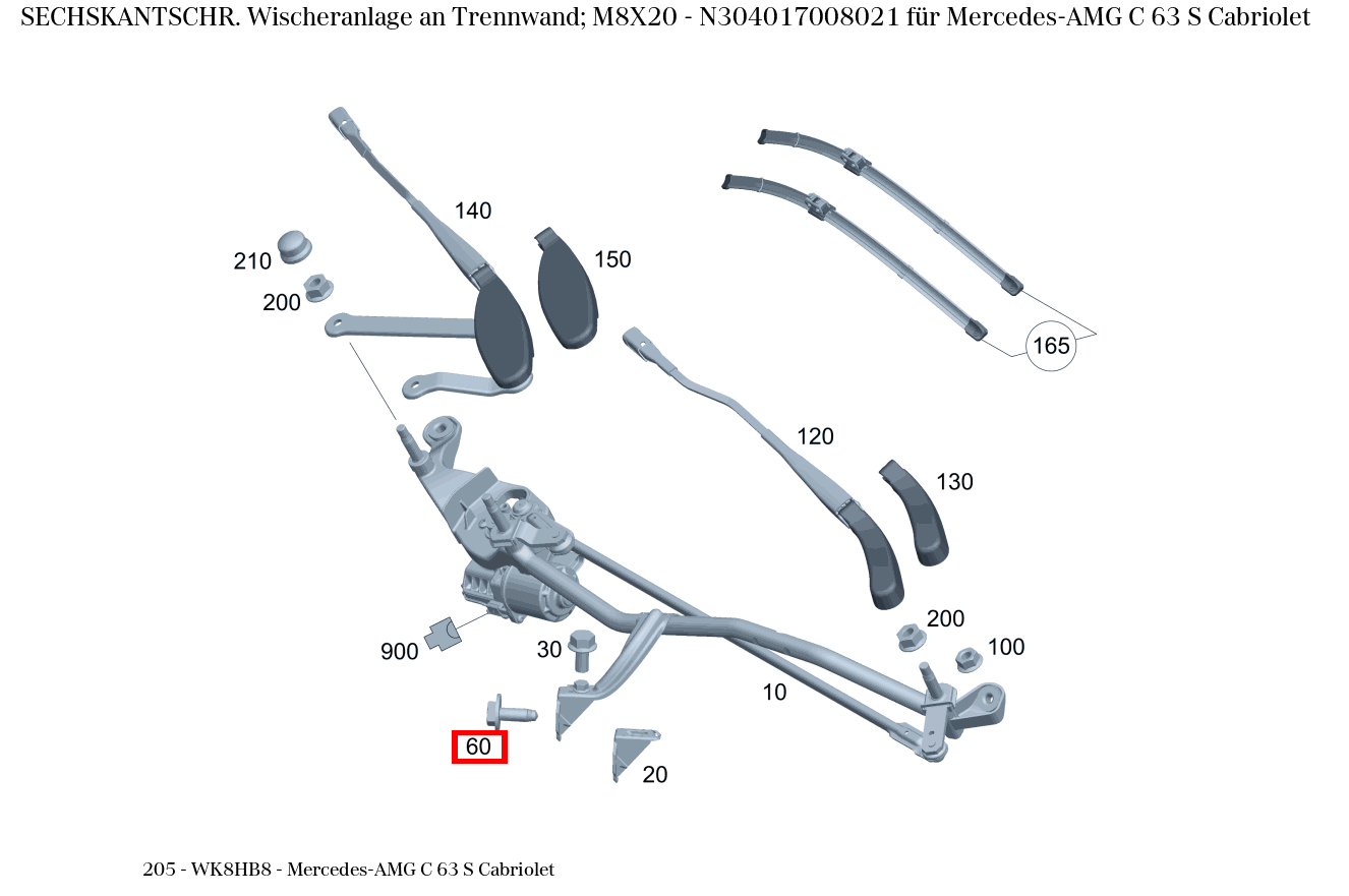 Sechskantschraube Wischeranlage an Trennwand; M8X20 Mercedes-AMG C 63 S Cabriolet 205